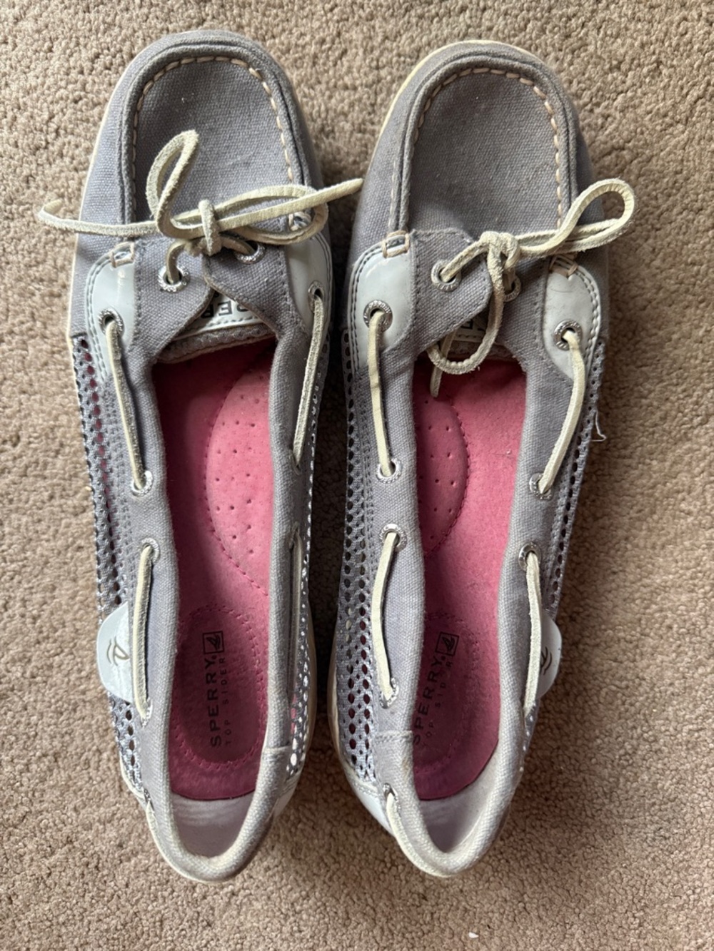 Sperry Women’s Gray Canvas Moccasins with Pink Insoles